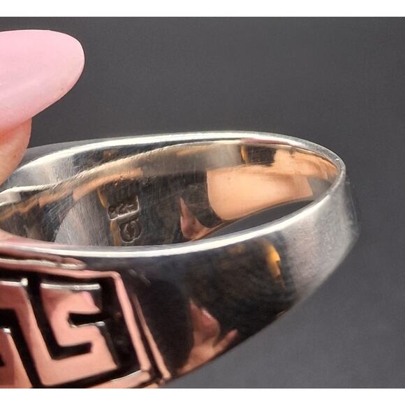 Men's Black Onyx Ring, Size 8.5, 925 Silver, Signet, Bold Modern Greek Style - Picture 9 of 10